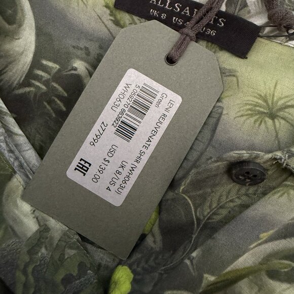 ALL SAINTS Leni Rejuvenate Shirt Tropical Hawaiian Green Print Size US 4 - Picture 7 of 11